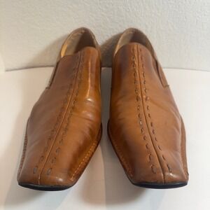 Zota Mens Dress Loafers Leather Square Toe Stitched Slip On Shoes Brown 12